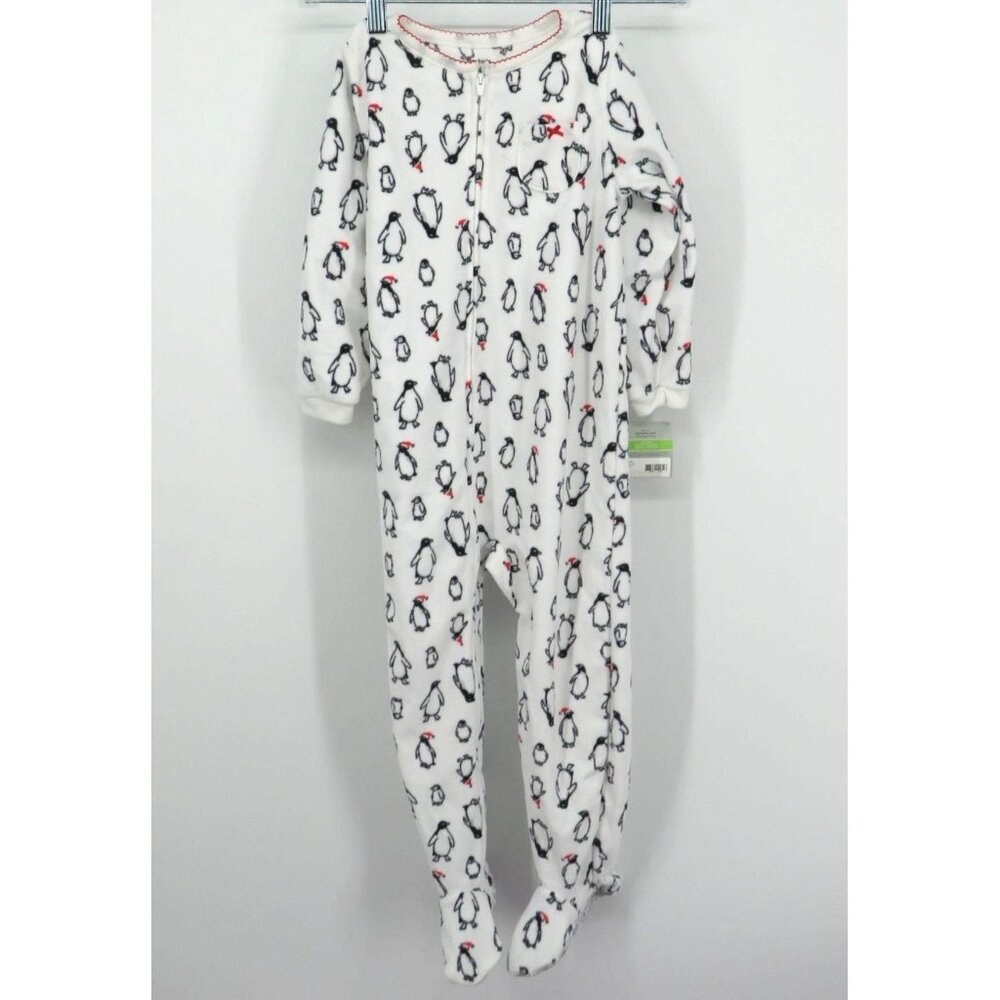 Carters Baby Penguin Print Fleece Zip-Up Footed Pajamas Size 4 NWT $30